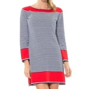 Sail to Sable Like New Coral Blue White Nautical Striped Sweater Dress M